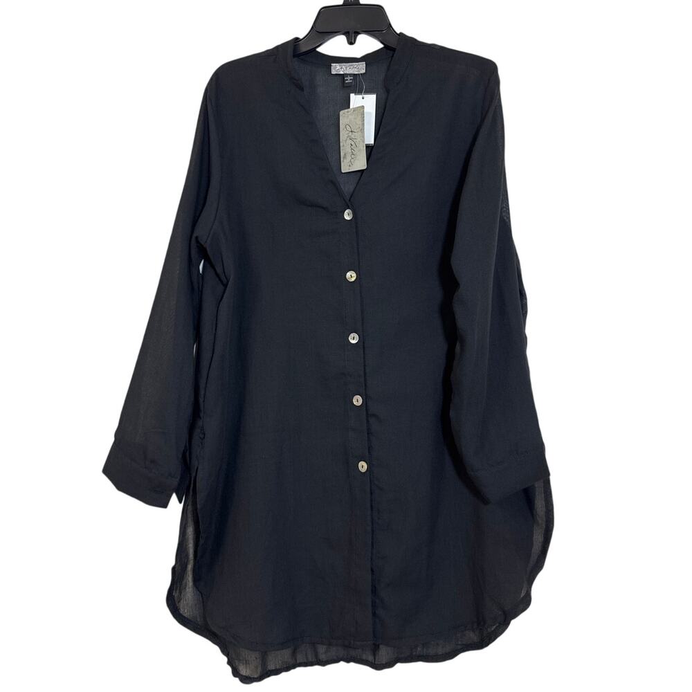 NWT J Valdi Large Black Cover-Up Sheer Blouse Abalone Look Shells Missing Button
